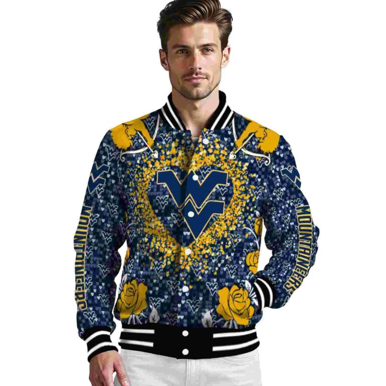 customized west virginia mountaineers heart explosion blue jacket high quality