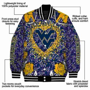 customized west virginia mountaineers heart explosion blue jacket new arrival