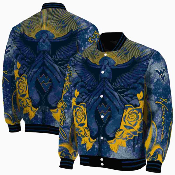 customized west virginia mountaineers praying hands blue jacket fashion forward