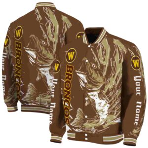 customized western michigan broncos fishing passion brown white jacket fashion forward