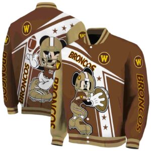 customized western michigan broncos mickey football brown white jacket fashion forward