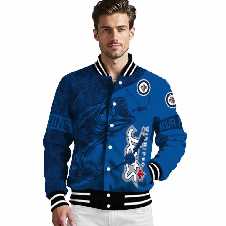 customized winnipeg jets fishing rod blue jacket high quality