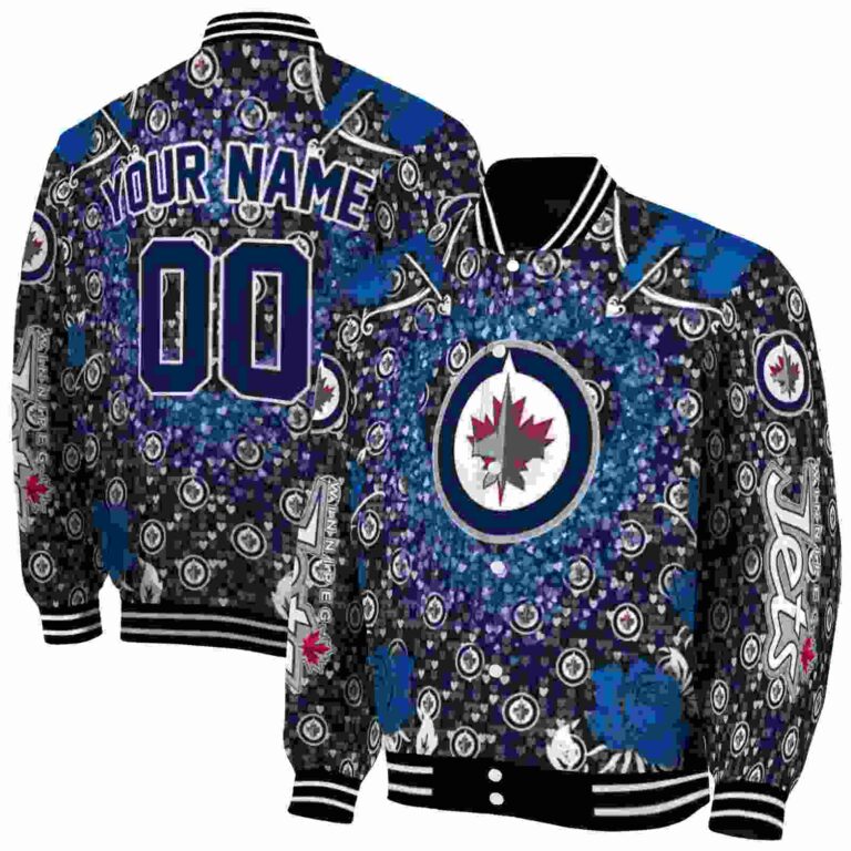 customized winnipeg jets heart explosion blue jacket fashion forward