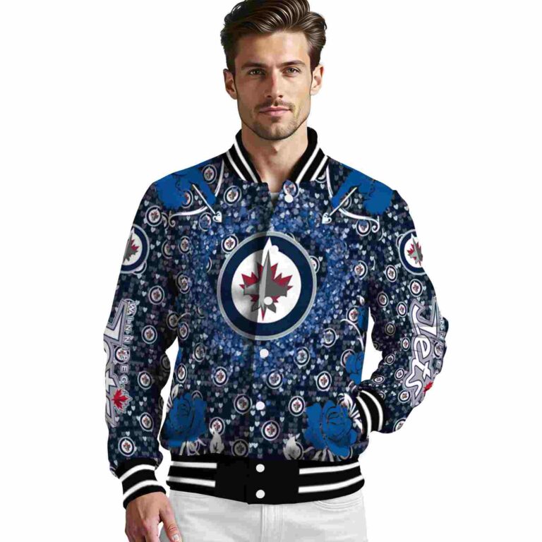 customized winnipeg jets heart explosion blue jacket high quality