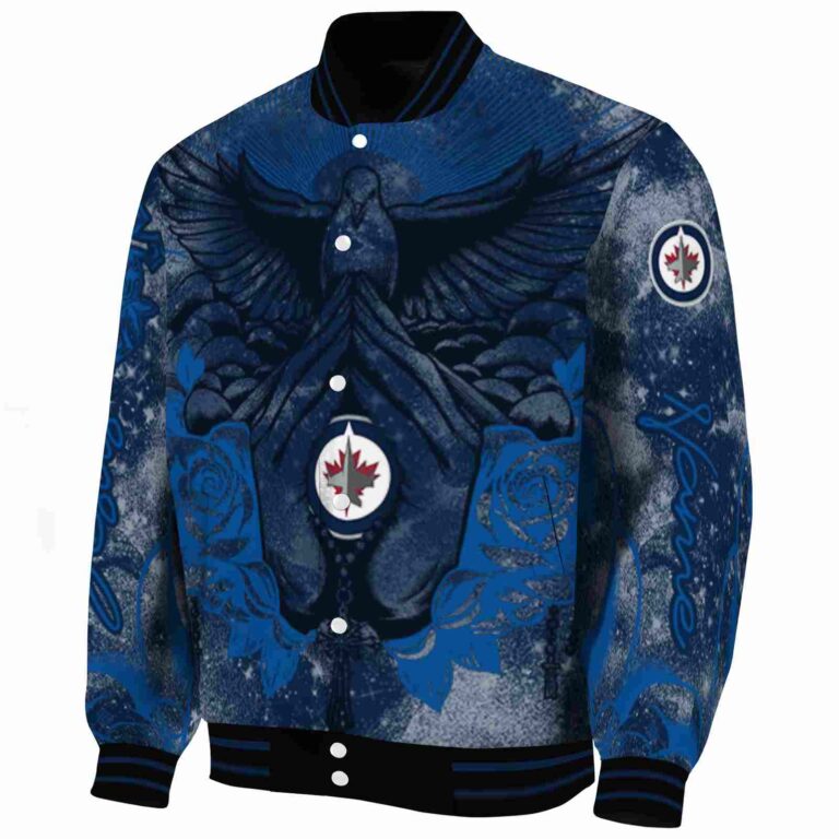 customized winnipeg jets praying hands blue jacket best selling
