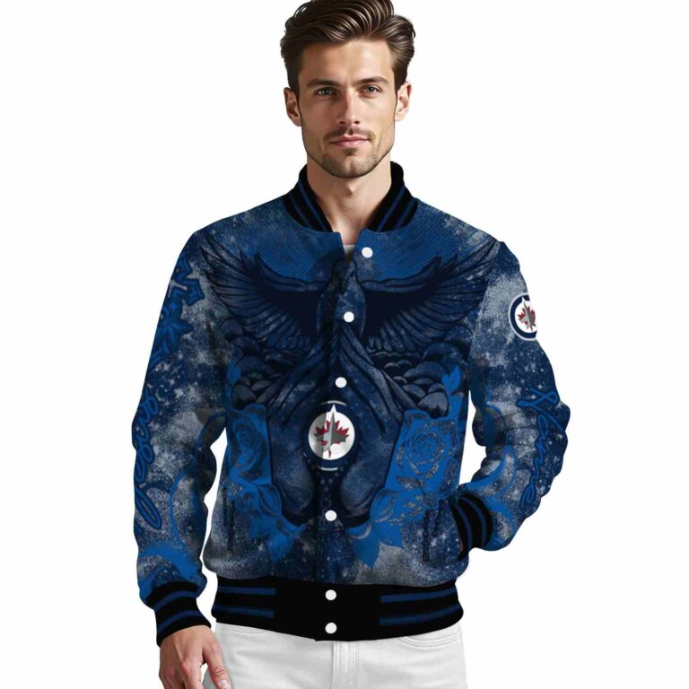 customized winnipeg jets praying hands blue jacket high quality