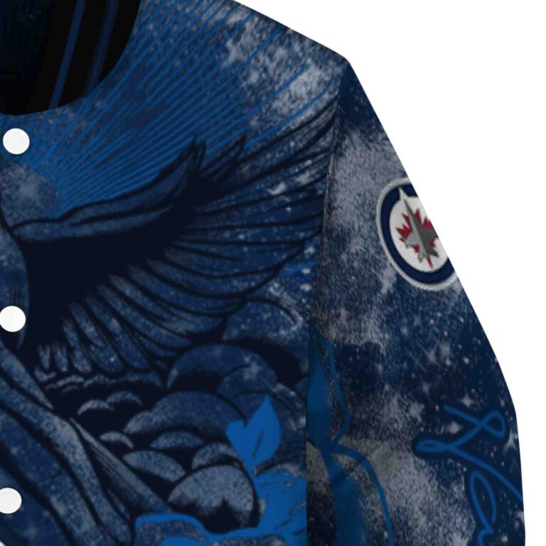 customized winnipeg jets praying hands blue jacket premium grade