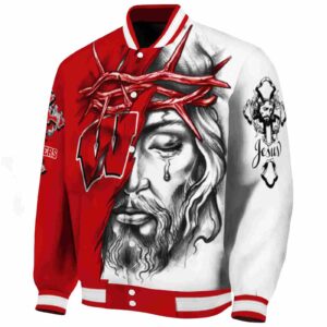 customized wisconsin badgers jesus tears red white jacket best selling