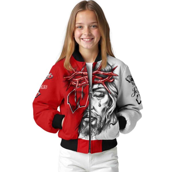 customized wisconsin badgers jesus tears red white jacket top rated
