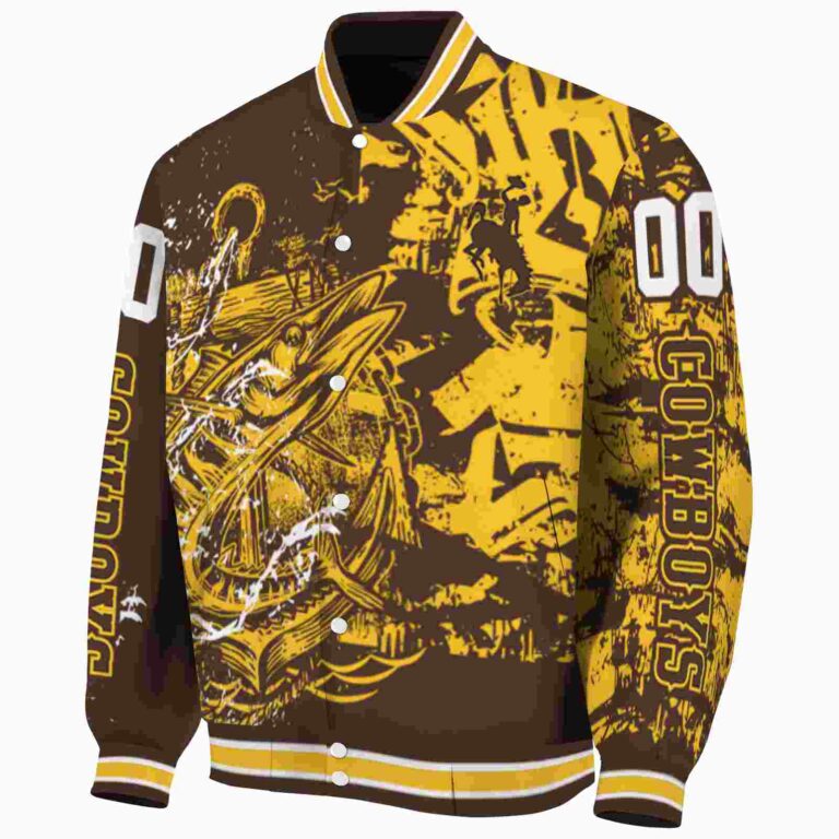 customized wyoming cowboys fishing art brown jacket best selling