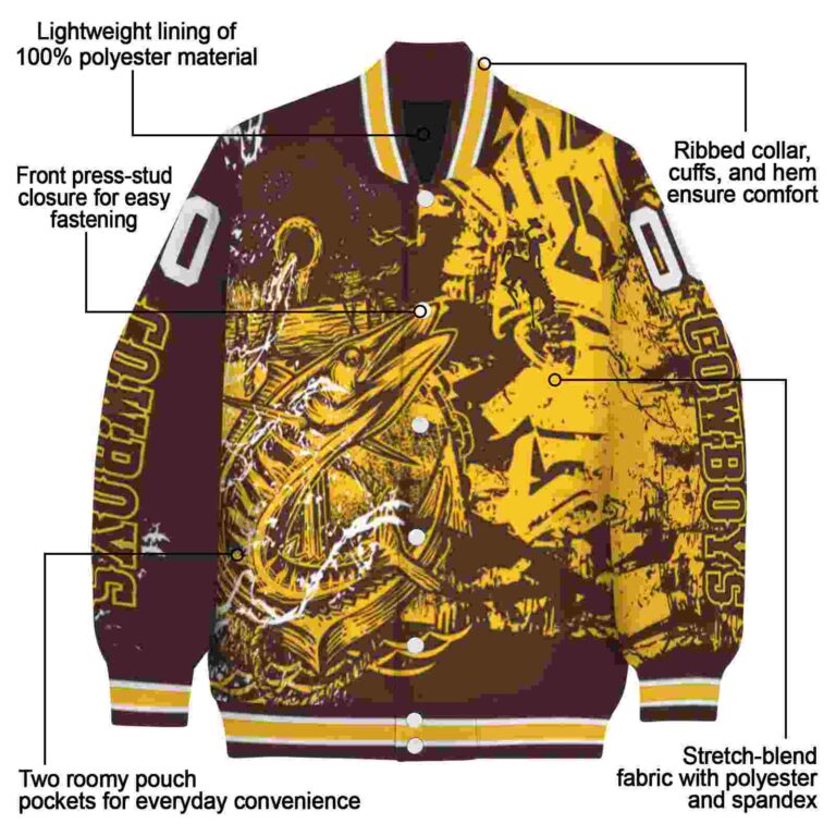 customized wyoming cowboys fishing art brown jacket new arrival