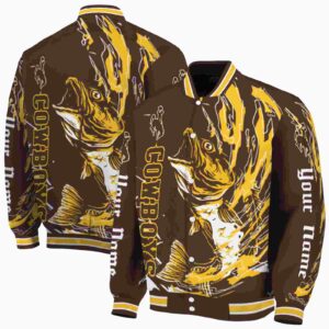 customized wyoming cowboys fishing passion brown white jacket fashion forward