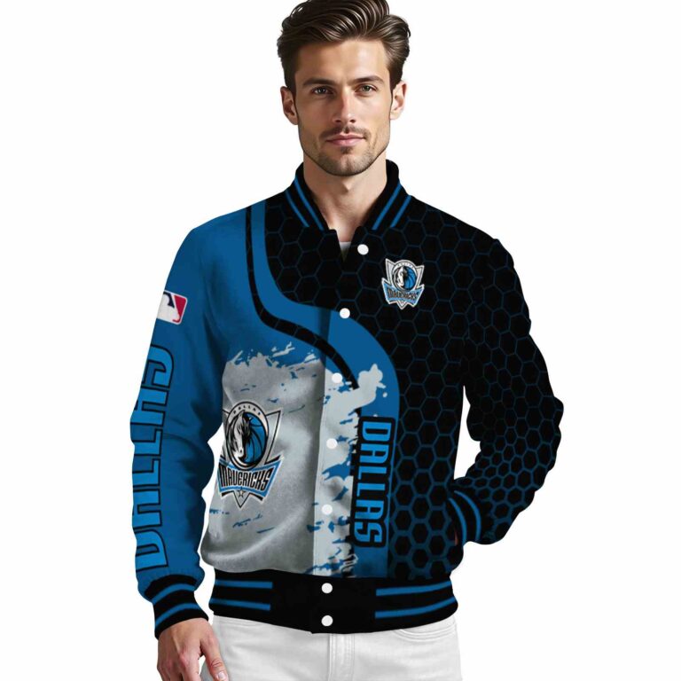 dallas mavericks hexagonal pattern blue black jacket high quality