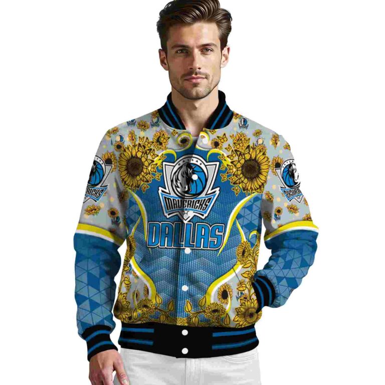 dallas mavericks sunflower bloom blue yellow jacket high quality