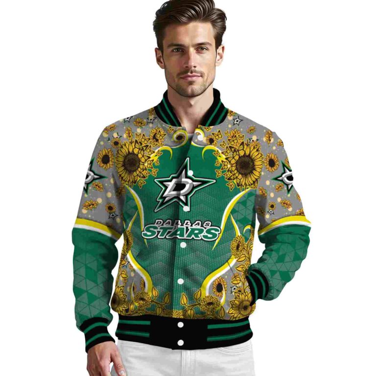 dallas stars sunflower bloom green yellow jacket high quality