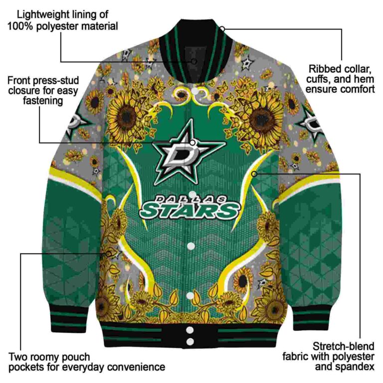dallas stars sunflower bloom green yellow jacket new arrival