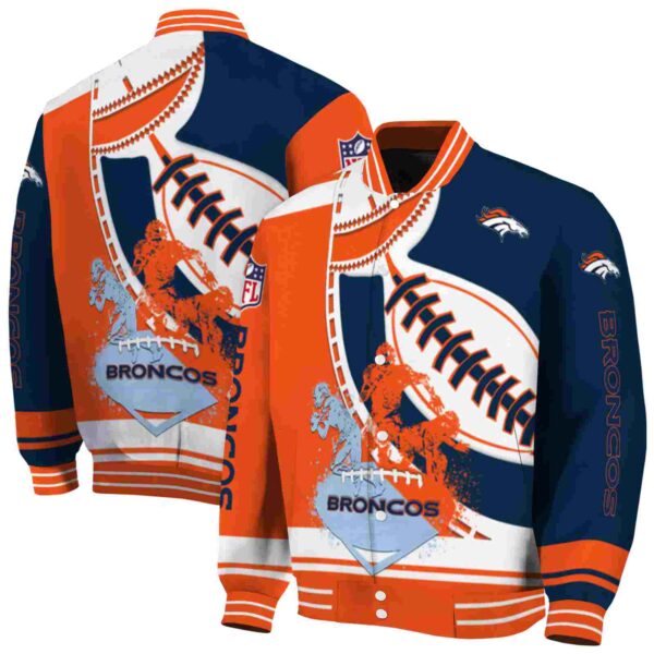 denver broncos baseball stitching blue white jacket fashion forward