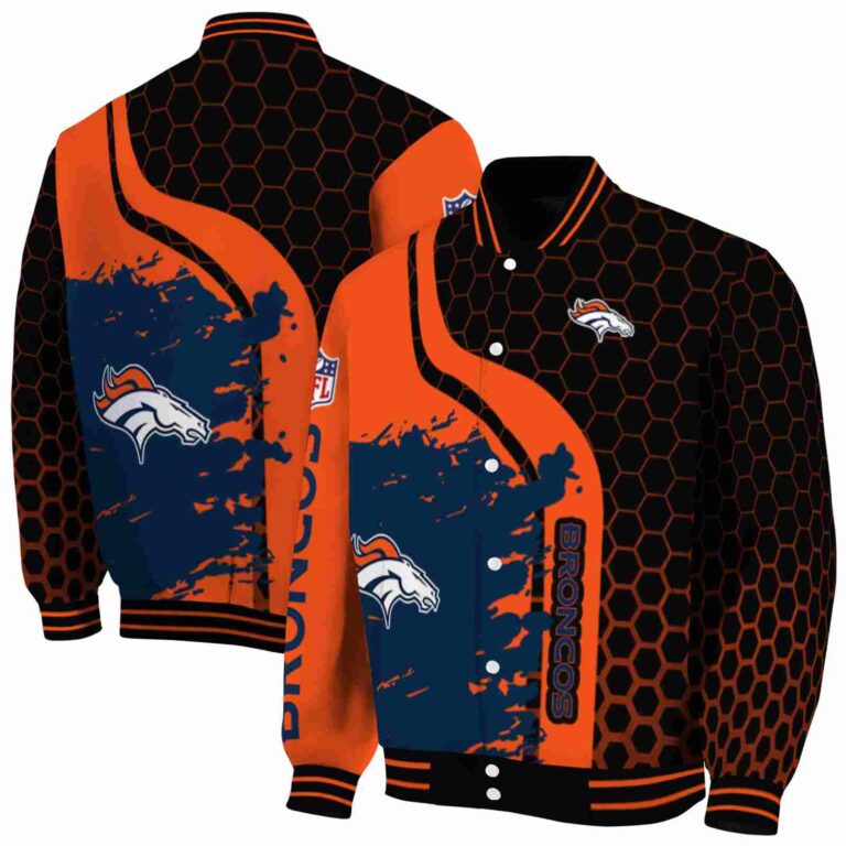 denver broncos hexagonal pattern orange black jacket fashion forward