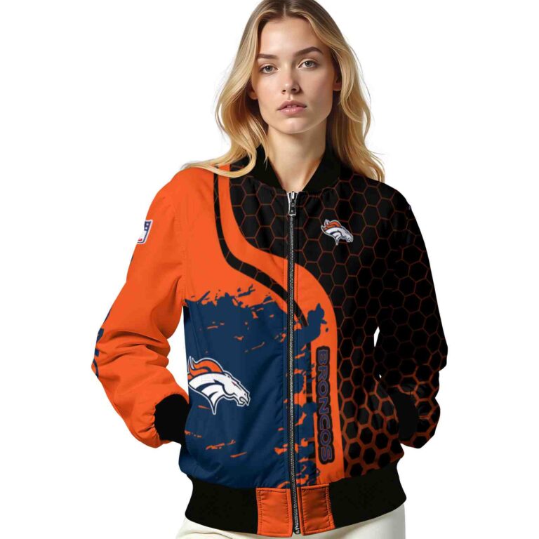 denver broncos hexagonal pattern orange black jacket latest model