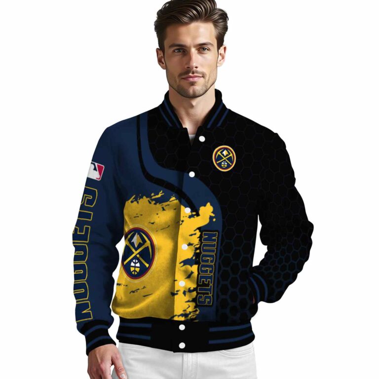 denver nuggets hexagonal pattern blue black jacket high quality