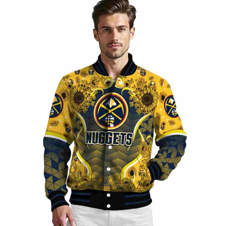 denver nuggets sunflower bloom blue yellow jacket high quality