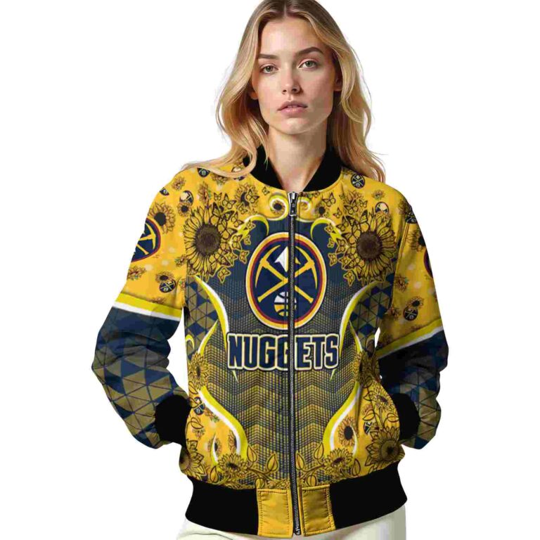 denver nuggets sunflower bloom blue yellow jacket latest model