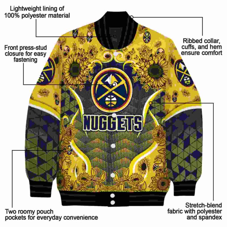 denver nuggets sunflower bloom blue yellow jacket new arrival