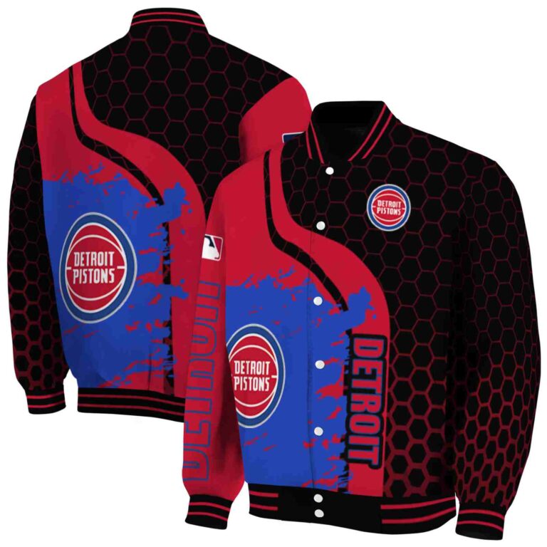 detroit pistons hexagonal pattern red black jacket fashion forward