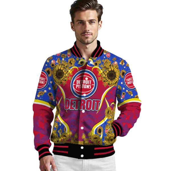 detroit pistons sunflower bloom red yellow jacket high quality