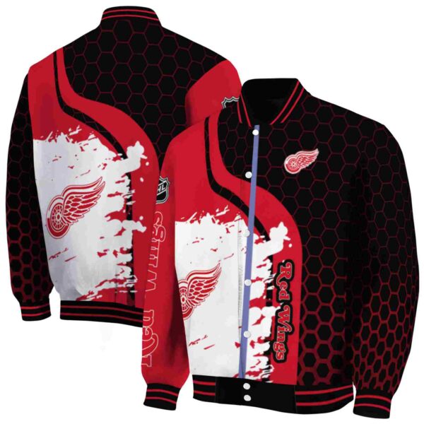 detroit red wings hexagonal pattern red black jacket fashion forward