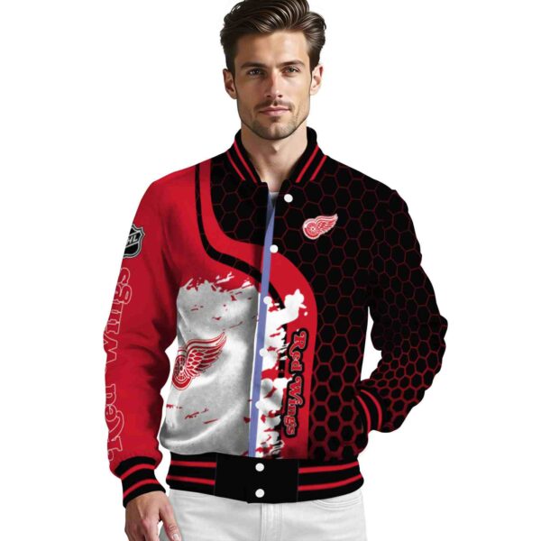 detroit red wings hexagonal pattern red black jacket high quality
