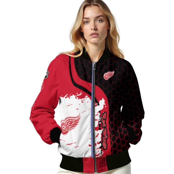 detroit red wings hexagonal pattern red black jacket latest model