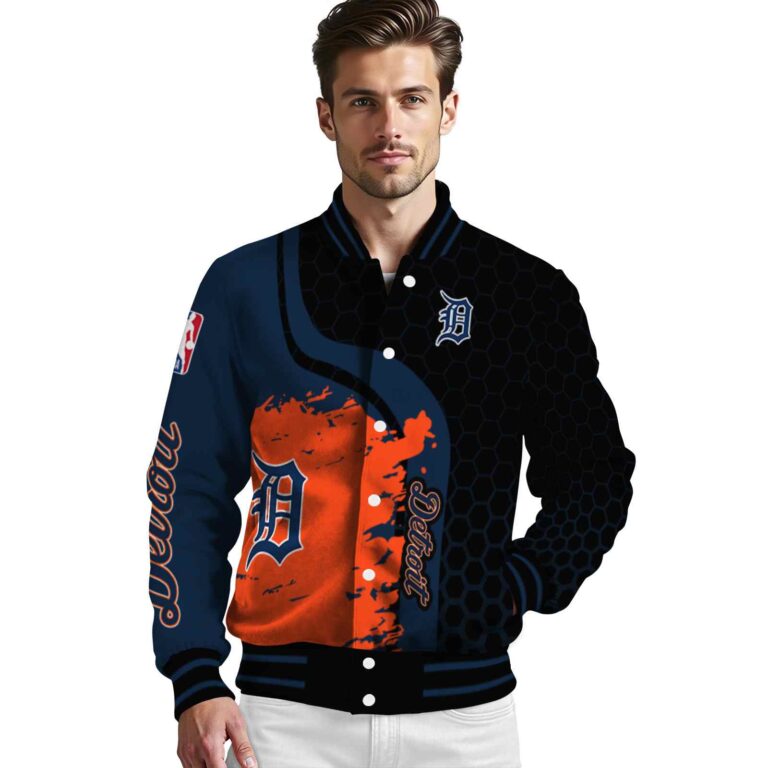 detroit tigers hexagonal pattern navy black jacket high quality