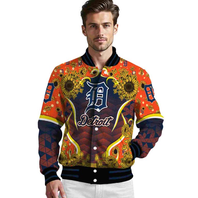 detroit tigers sunflower bloom navy yellow jacket high quality