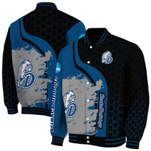 drake bulldogs hexagonal pattern blue black jacket fashion forward