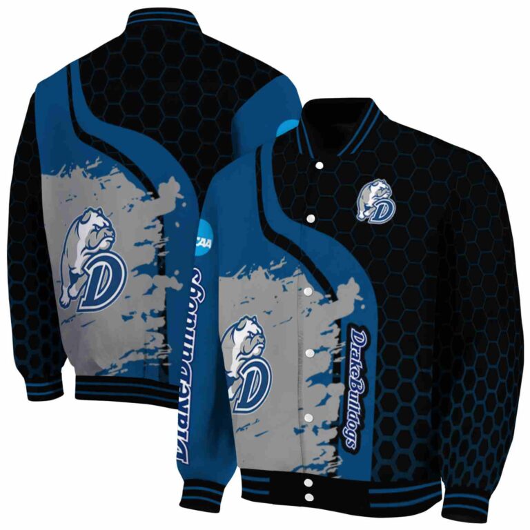 drake bulldogs hexagonal pattern blue black jacket fashion forward