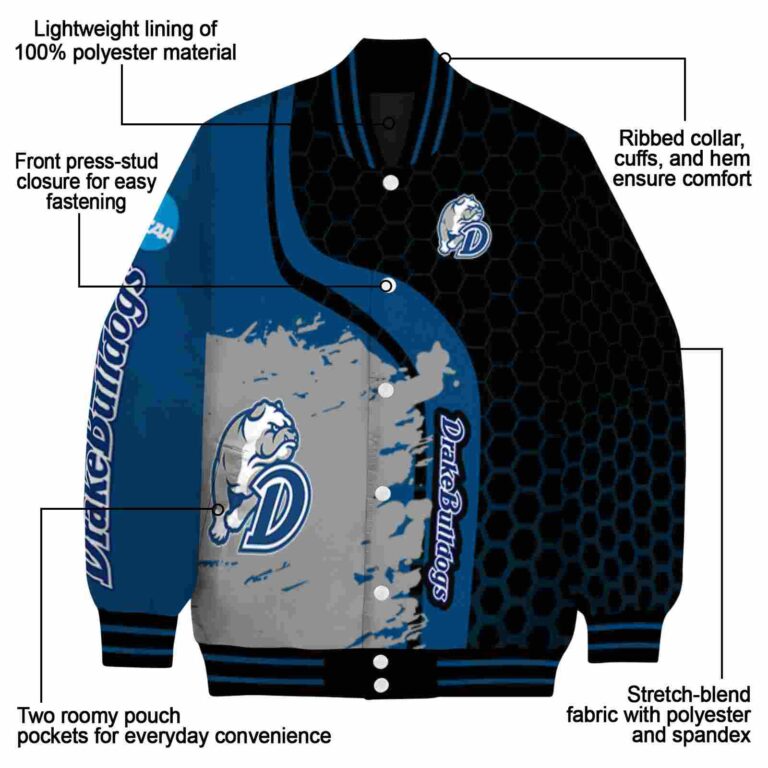drake bulldogs hexagonal pattern blue black jacket new arrival