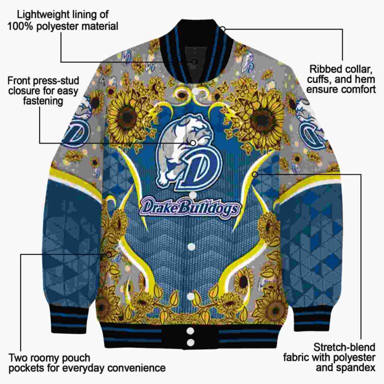 drake bulldogs sunflower bloom blue yellow jacket new arrival