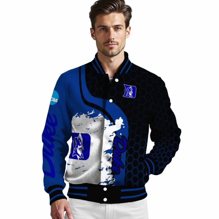 duke blue devils hexagonal pattern blue black jacket high quality