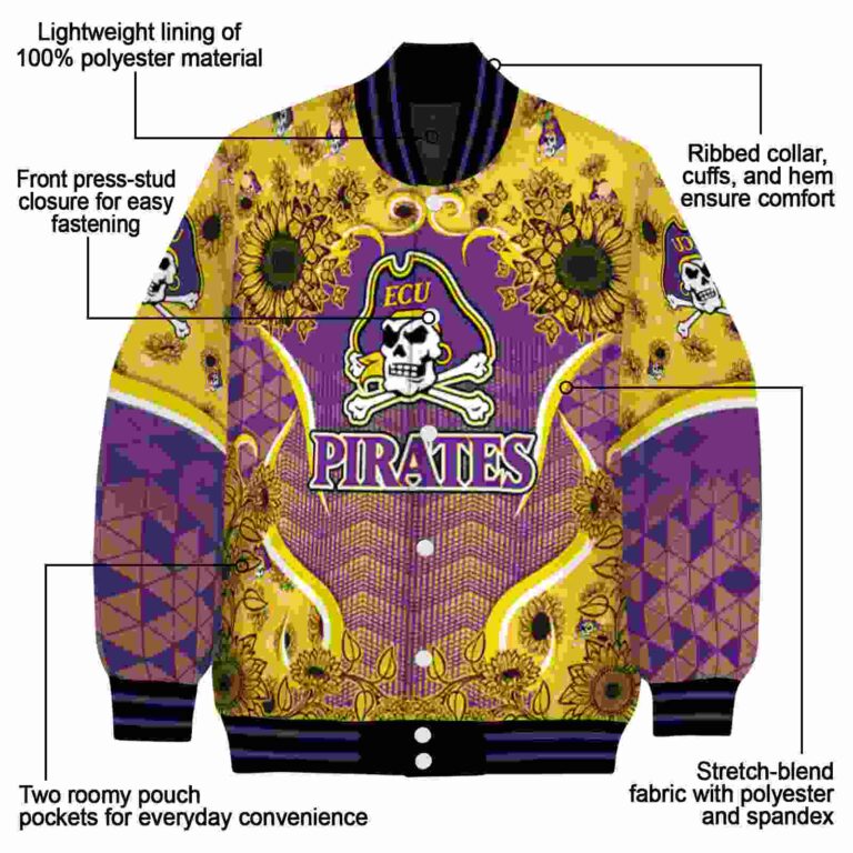 east carolina pirates sunflower bloom purple yellow jacket new arrival