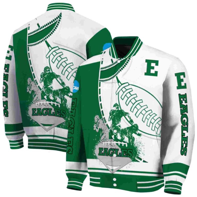 eastern michigan eagles baseball stitching white jacket fashion forward