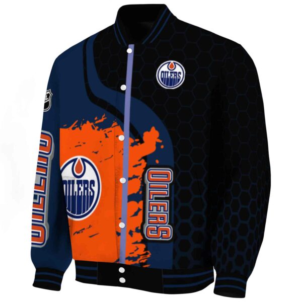 edmonton oilers hexagonal pattern blue black jacket best selling