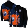 edmonton oilers hexagonal pattern blue black jacket fashion forward