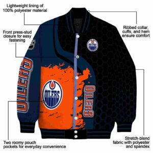 edmonton oilers hexagonal pattern blue black jacket new arrival