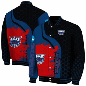 florida atlantic owls hexagonal pattern blue black jacket fashion forward