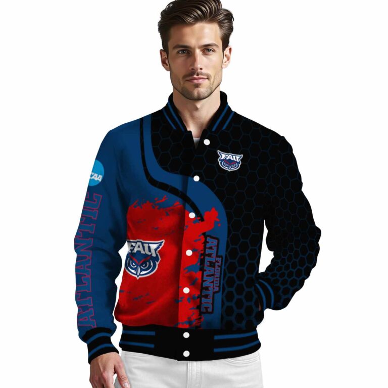 florida atlantic owls hexagonal pattern blue black jacket high quality
