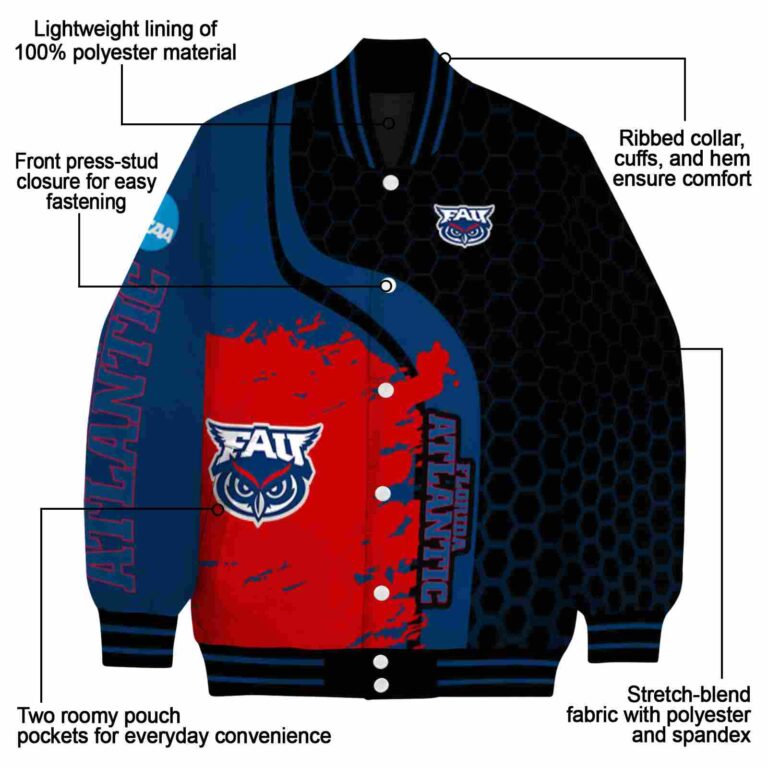 florida atlantic owls hexagonal pattern blue black jacket new arrival