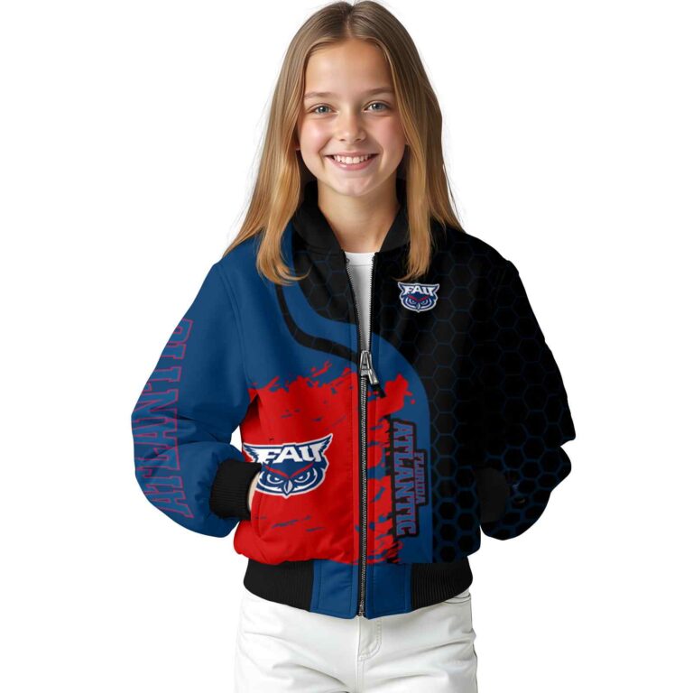 florida atlantic owls hexagonal pattern blue black jacket top rated
