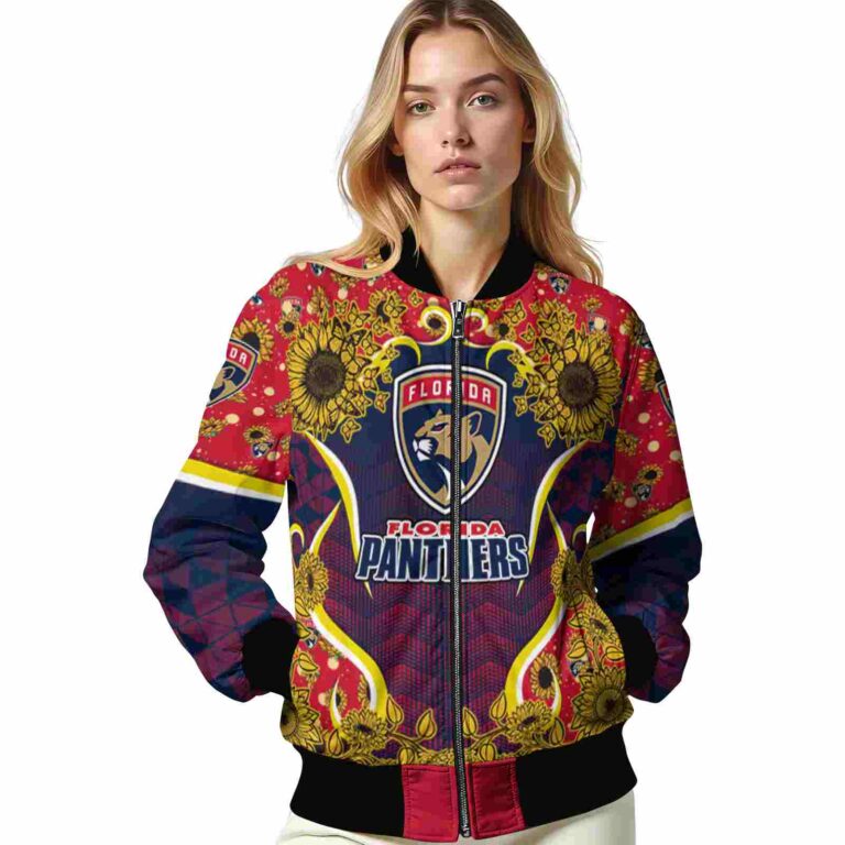 florida panthers sunflower bloom red yellow jacket latest model