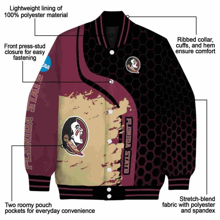 florida state seminoles hexagonal pattern garnet black jacket new arrival